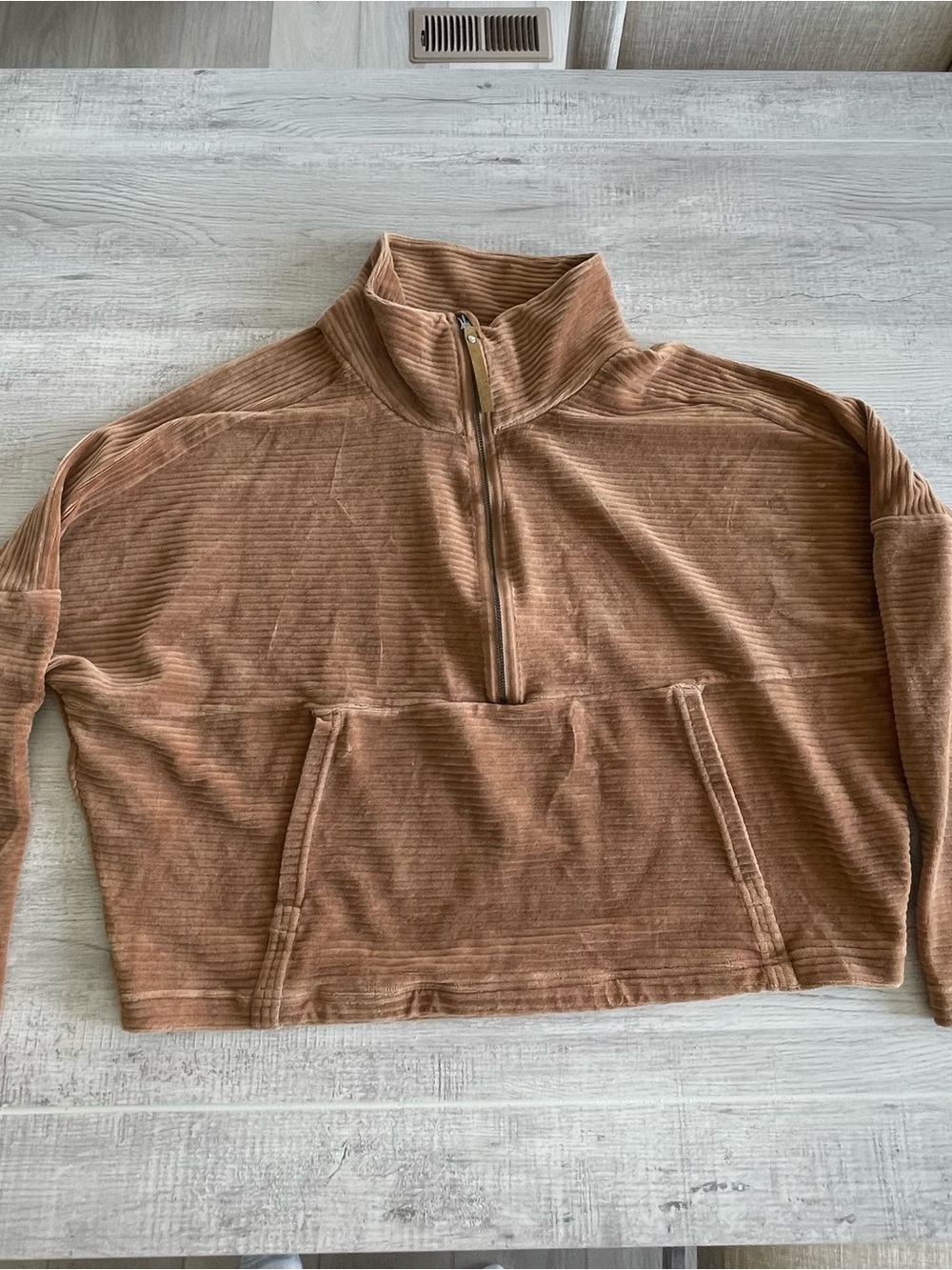 Prana size large Escambia half zip pullover in camel brown velour rib texture - Picture 13 of 16